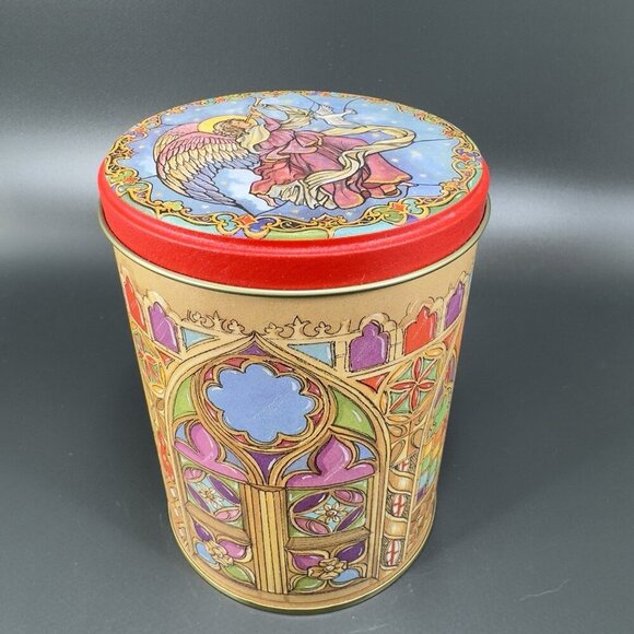 CAFFCO Tin Canister Container Storage Church Angel Dove Pattern Stacking Set 2 - Picture 9 of 15